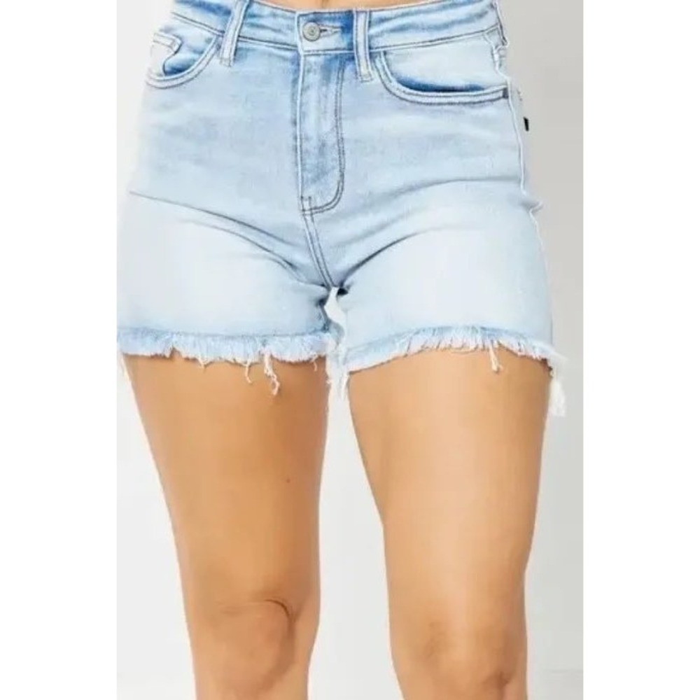Judy Blue Light Wash High Waist Frayed Hem Denim Shorts XL JB15250LT